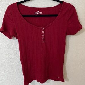 Hollister Red Scoop Ribbed Baby Tee with Button Design  Size Small S